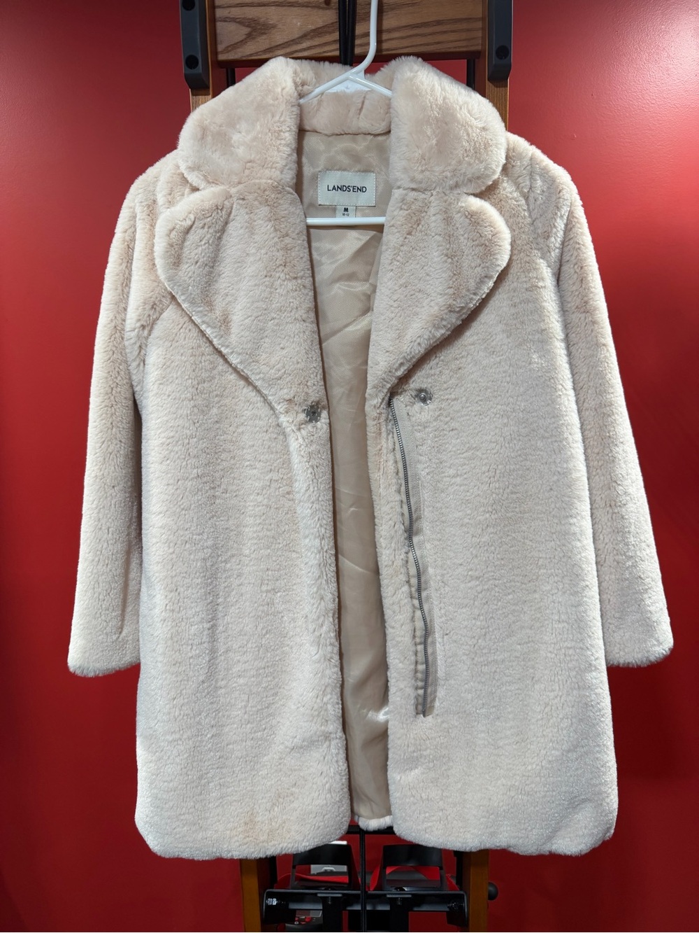 Lands’ End Women’s Faux Fur Teddy Coat – Size M (10-12) – Cream - Picture 2 of 9